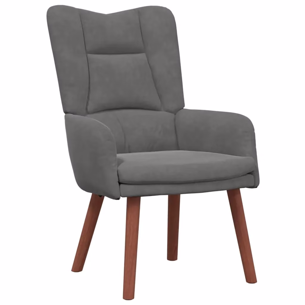 Poltrona relax moderna in velluto grigio scuro con braccioli e struttura in legno, L: 63 cm, P: 67 cm, H: 94 cm – 2