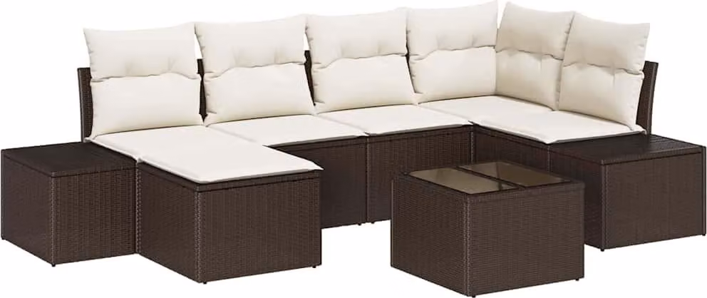 Set Divano da Giardino 6 pcs Marrone e Crema polyrattan
