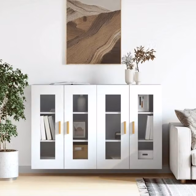 Set di 2 armadietti da parete vidaXL bianchi con ante in vetro e ripiani interni in stile moderno – 1