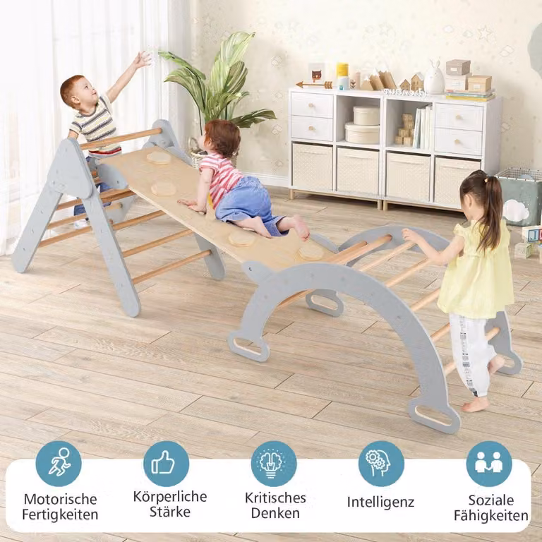Triangolo da arrampicata con scivolo, arco da arrampicata con rampa bifacciale, grigio