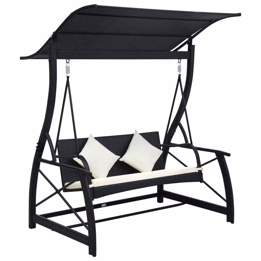 Altalena Hollywood 3 posti con tetto in poly rattan nero