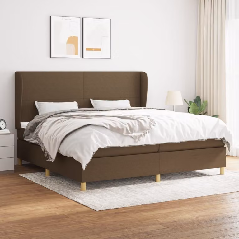 The Living Store Letto a molle con materasso marrone scuro 200x200 cm in tessuto