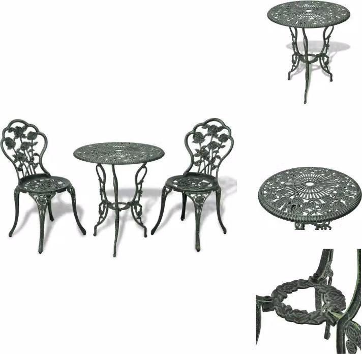 vidaXL Set bistrot 3 pezzi in alluminio fuso verde - Set di mobili da giardino