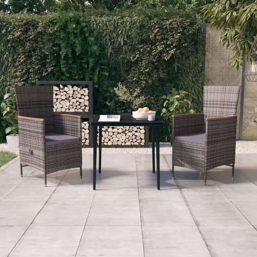 The Living Store Set da pranzo da giardino 3 pezzi con cuscini grigio