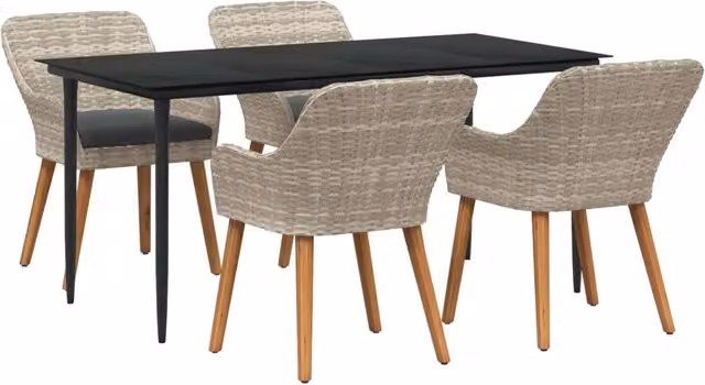 Set da Pranzo per Giardino 5 pcs Grigio chiaro polyrattan