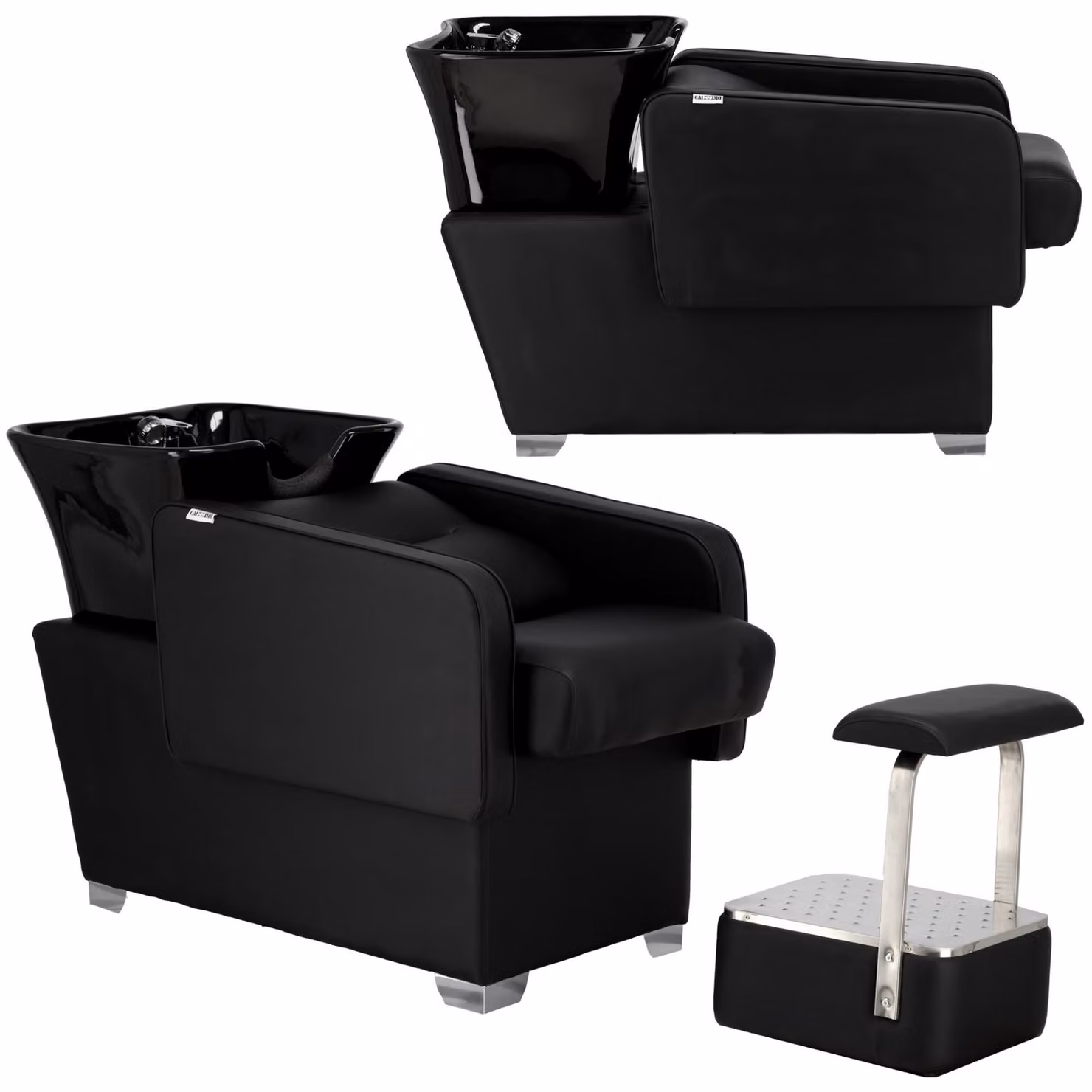 Rita, Lavatesta professionale reclinabile per parrucchieri e barbieri, con vasca in ceramica mobile e gruppo miscelatore completo di doccino