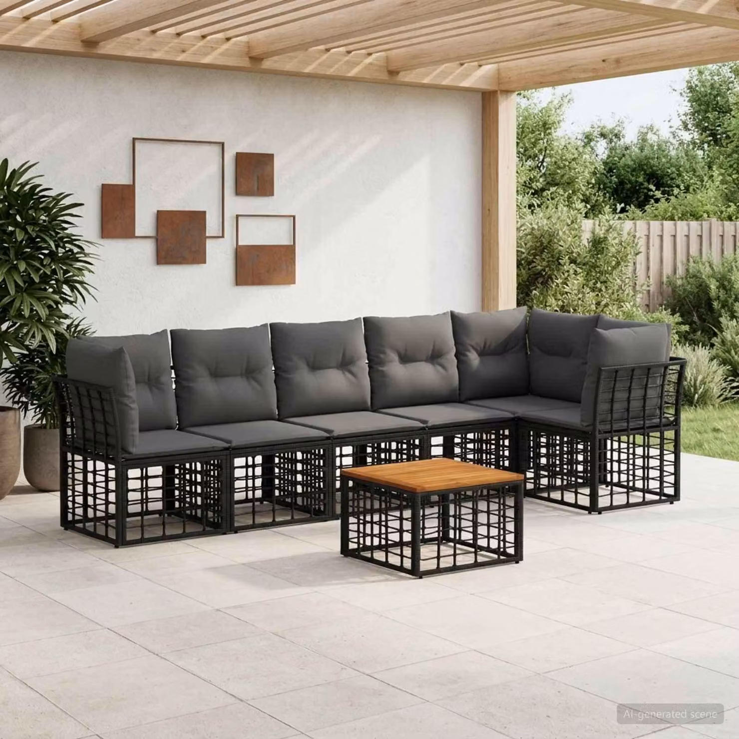 Maison Exclusive - Set da giardino composto da 7 pezzi. Divano e poltrone in rattan sintetico, colore nero e grigio scuro