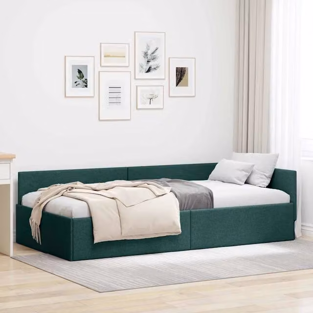 Cornice del letto ad angolo vidaXL in tessuto verde con doghe in legno L/P/H: 204 x 80 x 140 cm – 1