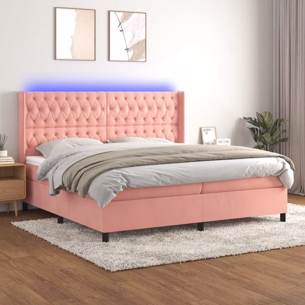 The Living Store Letto a molle con materasso e LED Rosa 200x200 cm Velluto