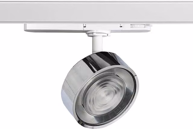 Proiettore LED a binario trifase Hole di Rossini Group, 13W, 3000K, CRI90, IP20, finitura bianco e cromo in alluminio pressofuso