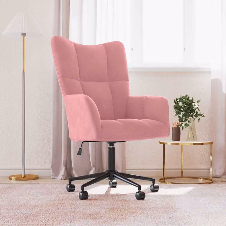 Sedia Relax vidaXL in Velluto Rosa con Ruote e Base in Metallo, Moderna e Girevole a 360 Gradi, H: 102 cm, L: 69 cm, P: 61,5 cm