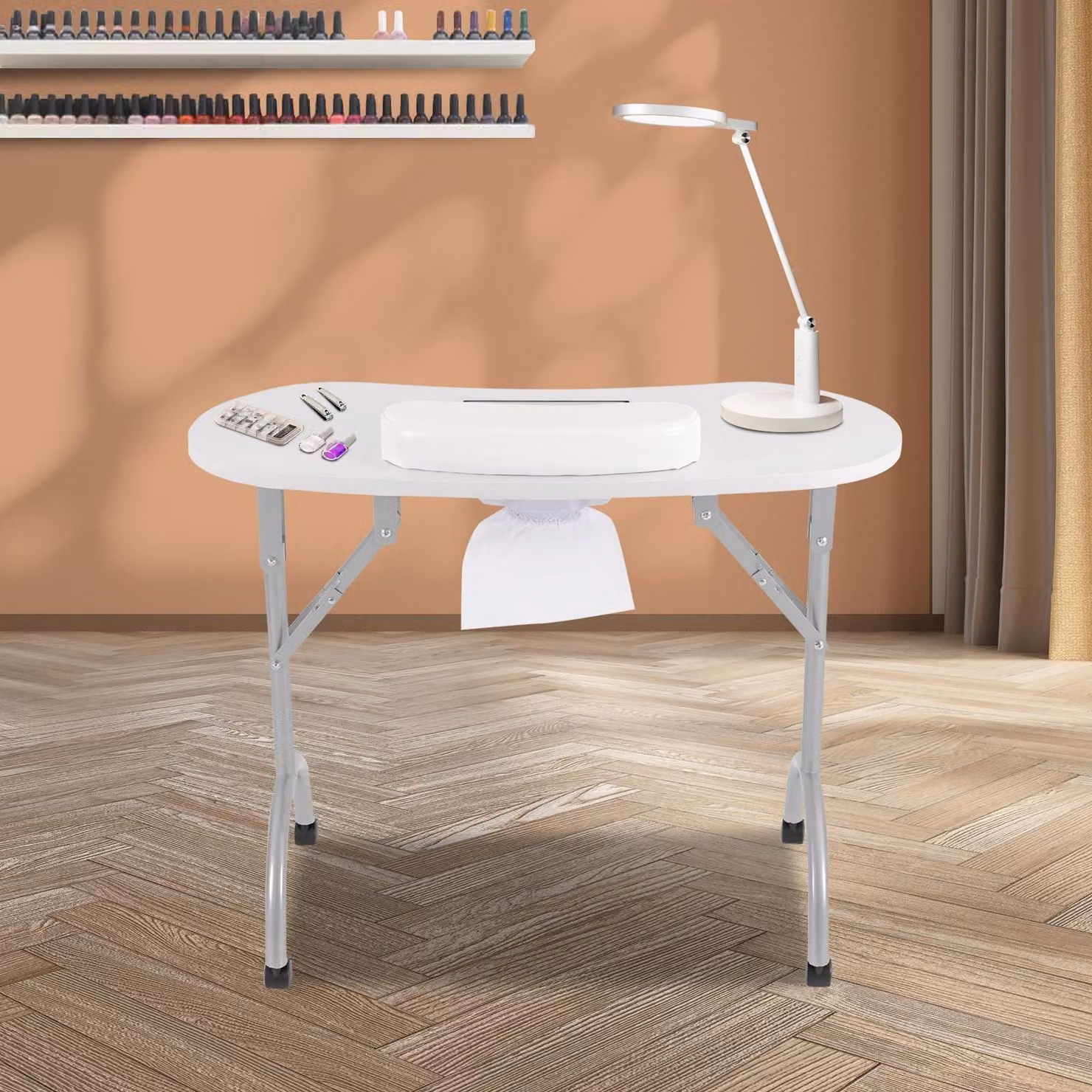 Tavolo portatile per manicure, dotato di rotelle, ideale per saloni di bellezza