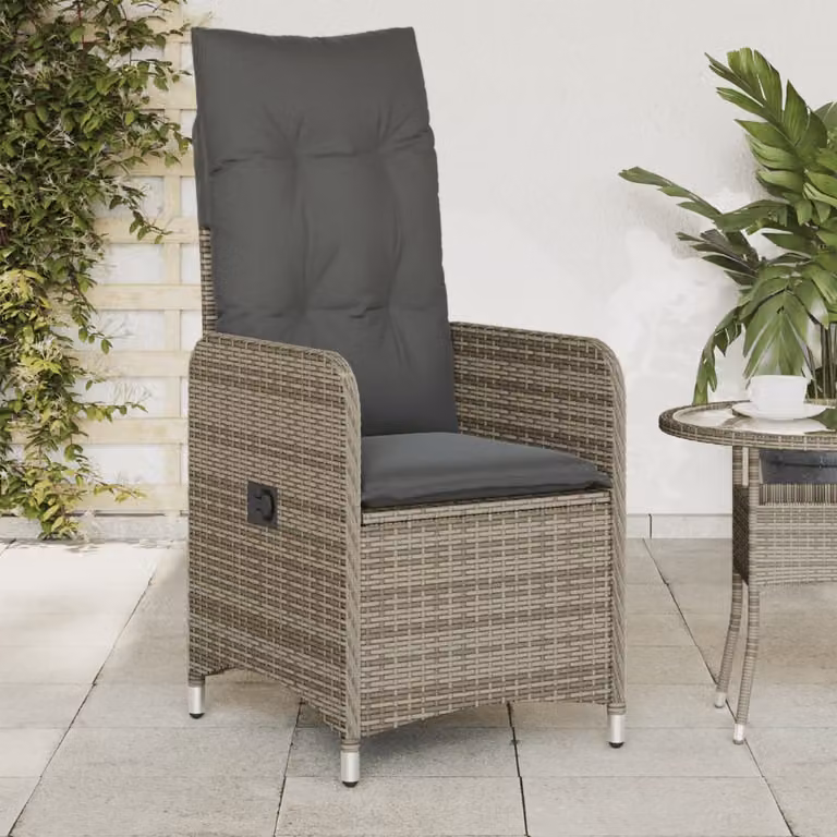 Set di 2 sedie da giardino reclinabili vidaXL in polyrattan grigio con cuscini inclusi