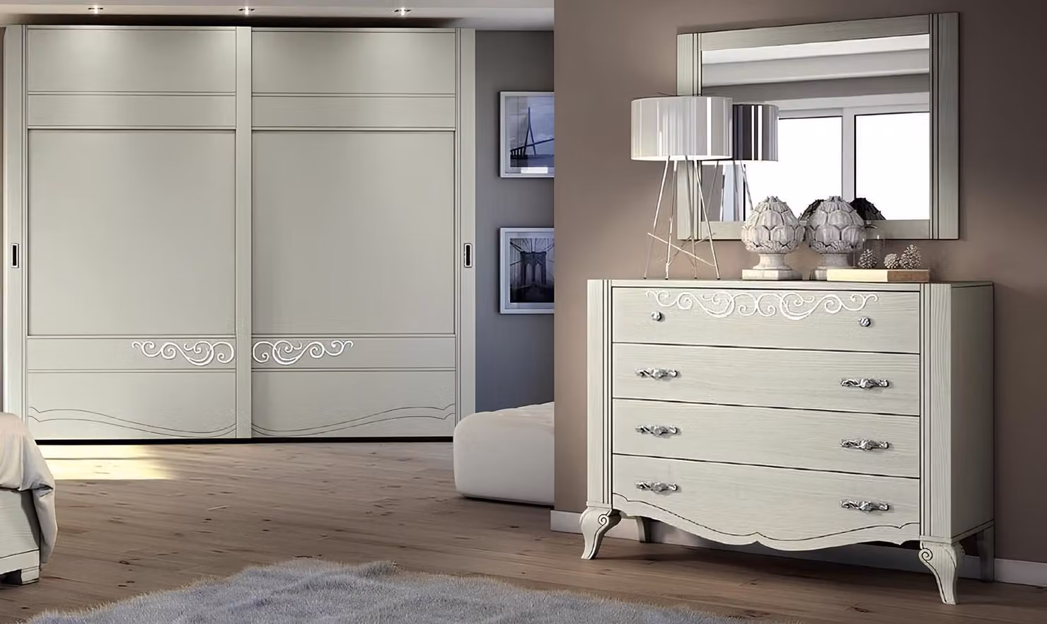 Kommode Spiegel Schrank Kommoden Regal Konsole Möbel Holzschrank Italy Set 2tlg.