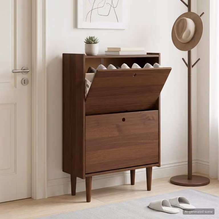 Scarpiera moderna vidaXL BILBAO in legno di pino marrone con ante a battente, L: 70 cm, P: 30 cm, H: 107 cm