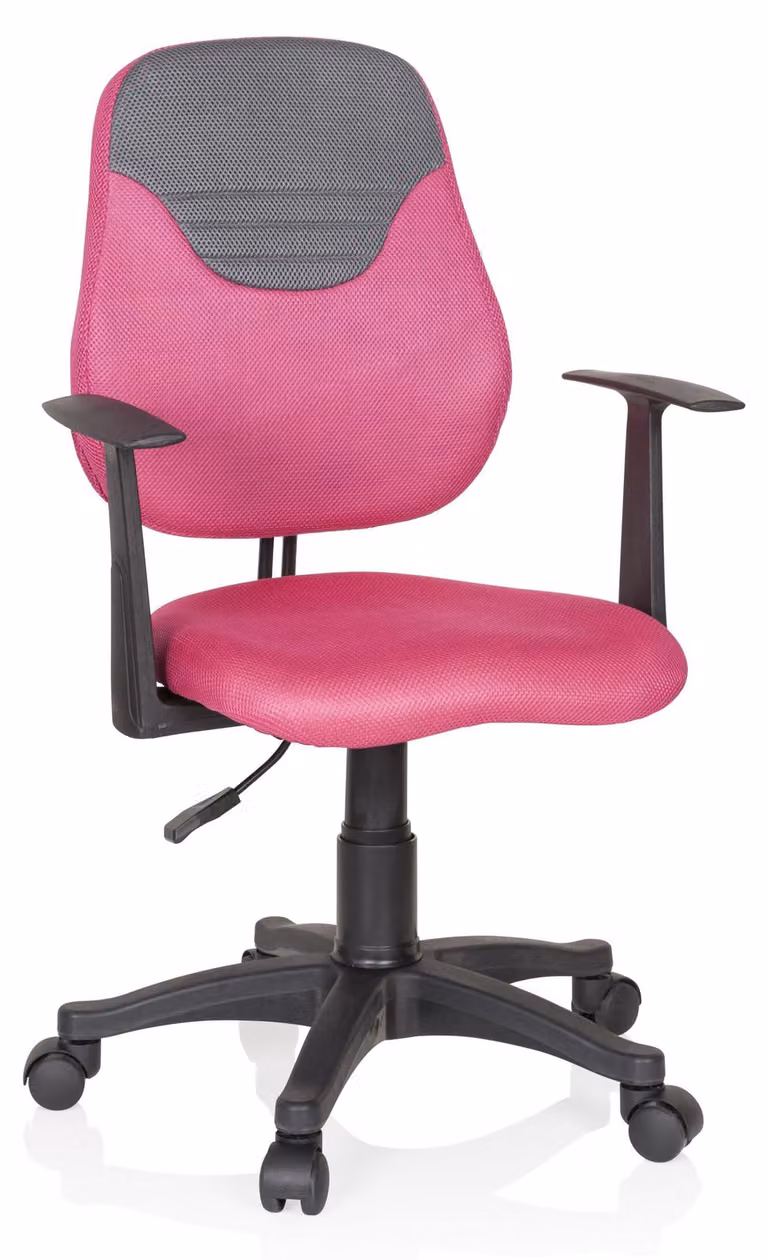 Sedia girevole per bambini KIDDY, rivestita in tessuto rosa/grigio, regolabile per crescere con il bambino, dimensioni 99x56x50 cm