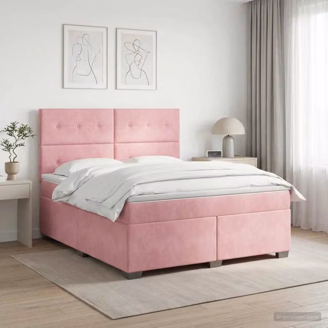 Letto box spring con materasso vidaXL in velluto rosa, con base a sollevamento e molle a tasche, L/P: 160 x 200 cm