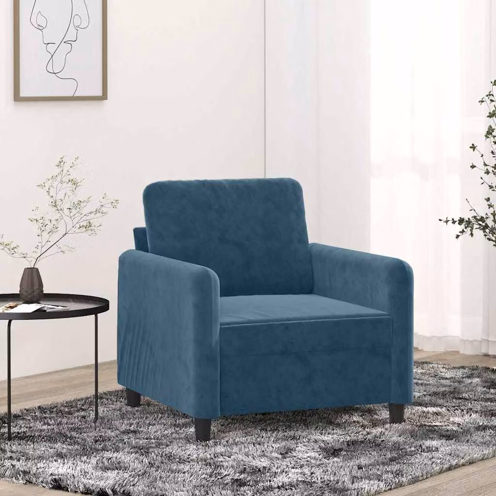 Poltrona moderna vidaXL in velluto blu con braccioli e struttura in metallo