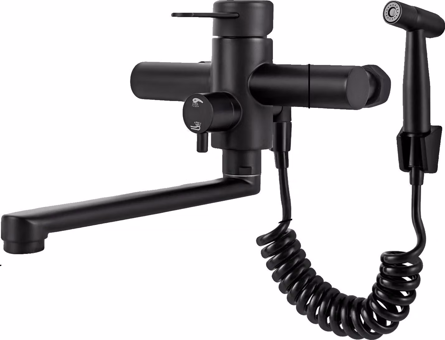 Miscelatore da cucina, girevole a 360°, da montare a parete, con funzione spray, colore nero