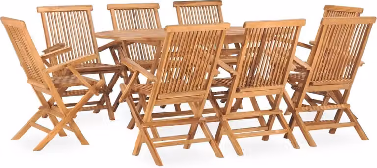 The Living Store 9 pezzi. Set da pranzo da giardino pieghevole in legno massiccio di teak