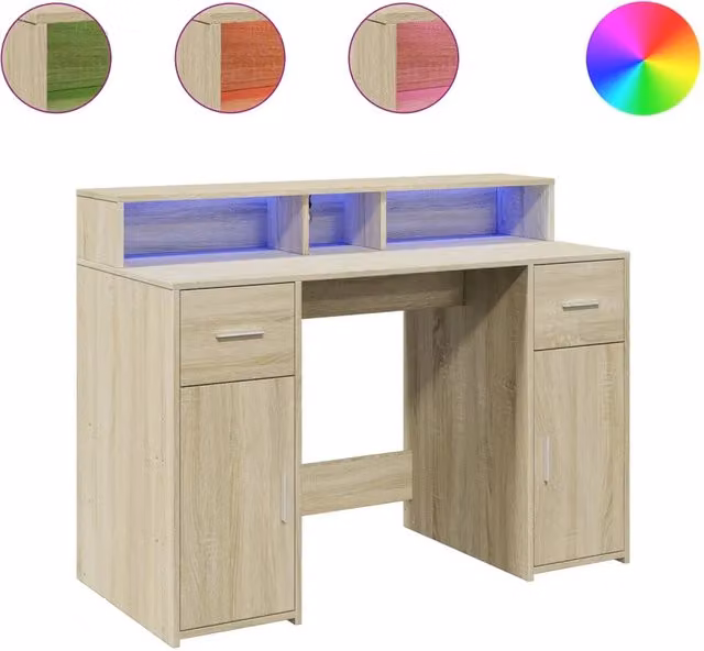 Scrivania | Tavolo da Ufficio con Luci LED Rovere Sonoma 120x55x91cm in Multistrato