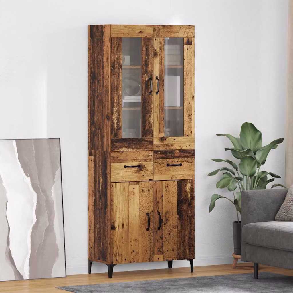 Credenza moderna vidaXL in legno e metallo marrone con ante in vetro per soggiorno L: 69,5 cm, P: 34 cm, H: 180 cm