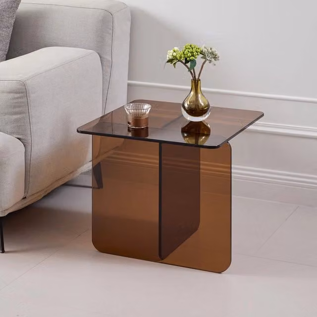 Tavolino da Salotto MINIMAL in Vetro Temperato Trasparente e Marrone con Design Moderno