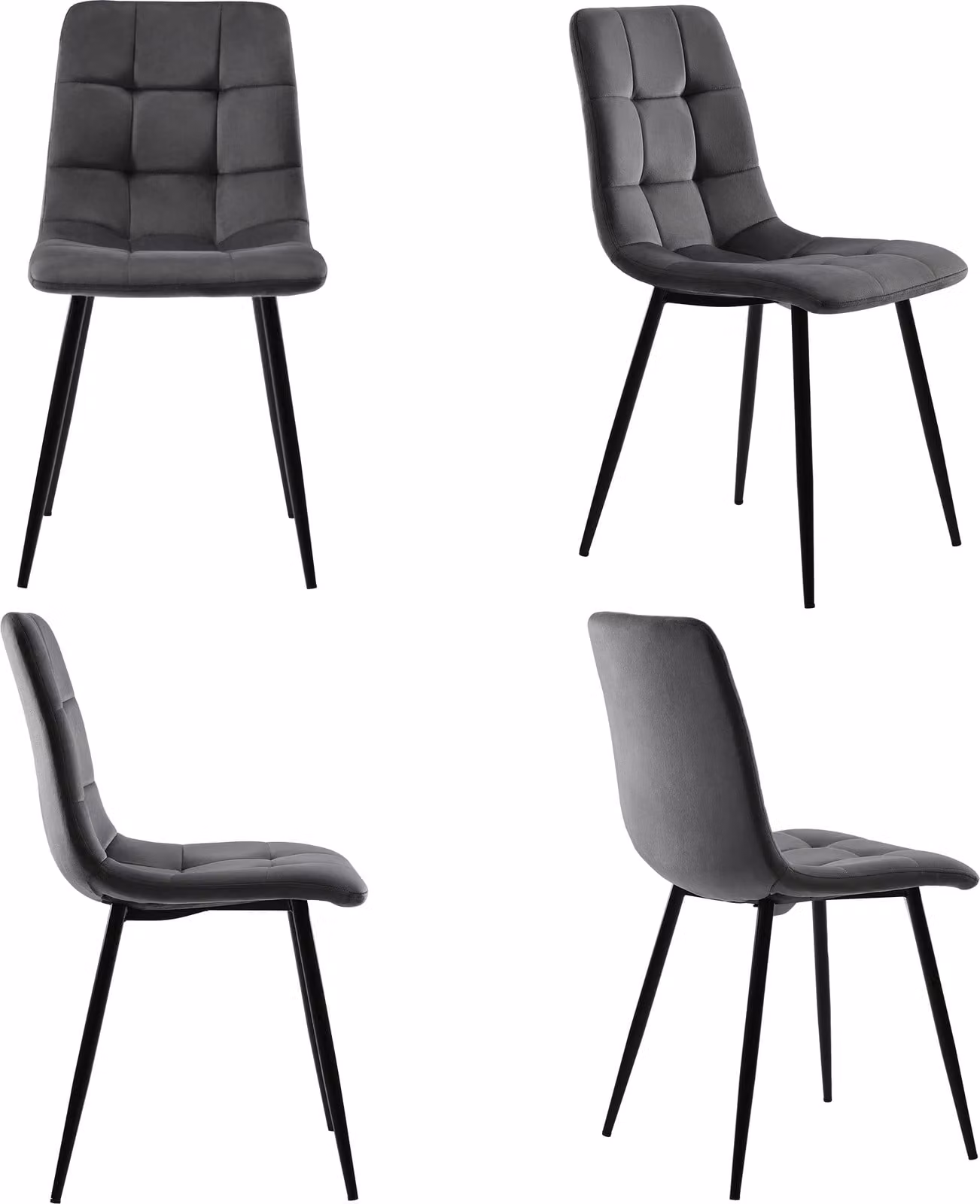 Set di 4 sedie imbottite Flieks, sedie da sala da pranzo con schienale, sedie da cucina con seduta in velluto, sedia da soggiorno con gambe in metallo