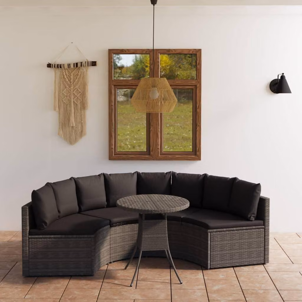 Maison Exclusive - Set da giardino composto da 5 pezzi con cuscini, in rattan sintetico grigio