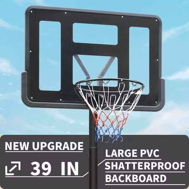 Canestro da Basket WISHDOR Regolabile in Altezza con Base Zavorrabile e Ruote, Struttura Triangolare in Metallo e PVC, Nero