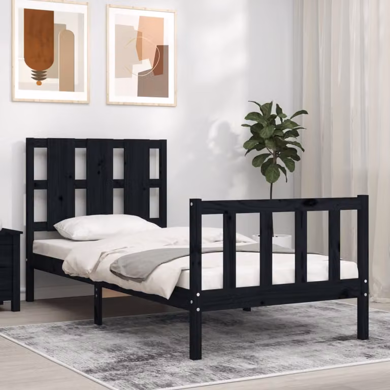 vidaXL Giroletto con Testiera in Legno Massello di Pino Nero L 190 x P 80 cm