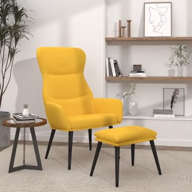 Poltrona Relax Recliner vidaXL con Poggiapiedi Giallo in Tessuto e Struttura in Metallo – 1