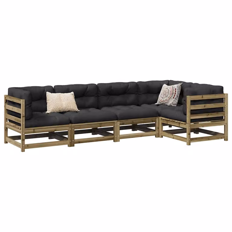 Set di divani da giardino vidaXL a forma di L in legno di pino con cuscini inclusi, colore marrone e grigio