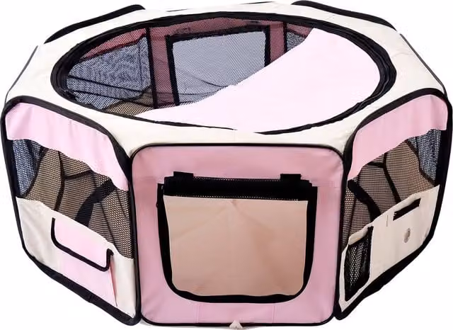 PawHut Recinto Pieghevole per Cani e Gatti, Portatile per Piccoli Animali Impermeabile in Tessuto Oxford Ø90x41 cm Rosa   Aosom Italy