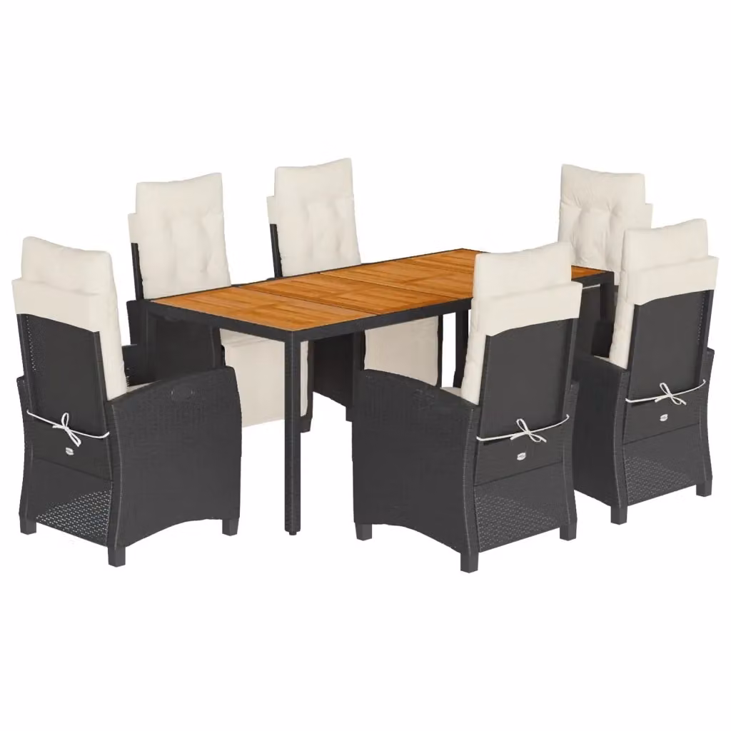 Set da Pranzo da Giardino vidaXL in Polyrattan e Legno di Acacia Nero con 7 Pezzi – 2