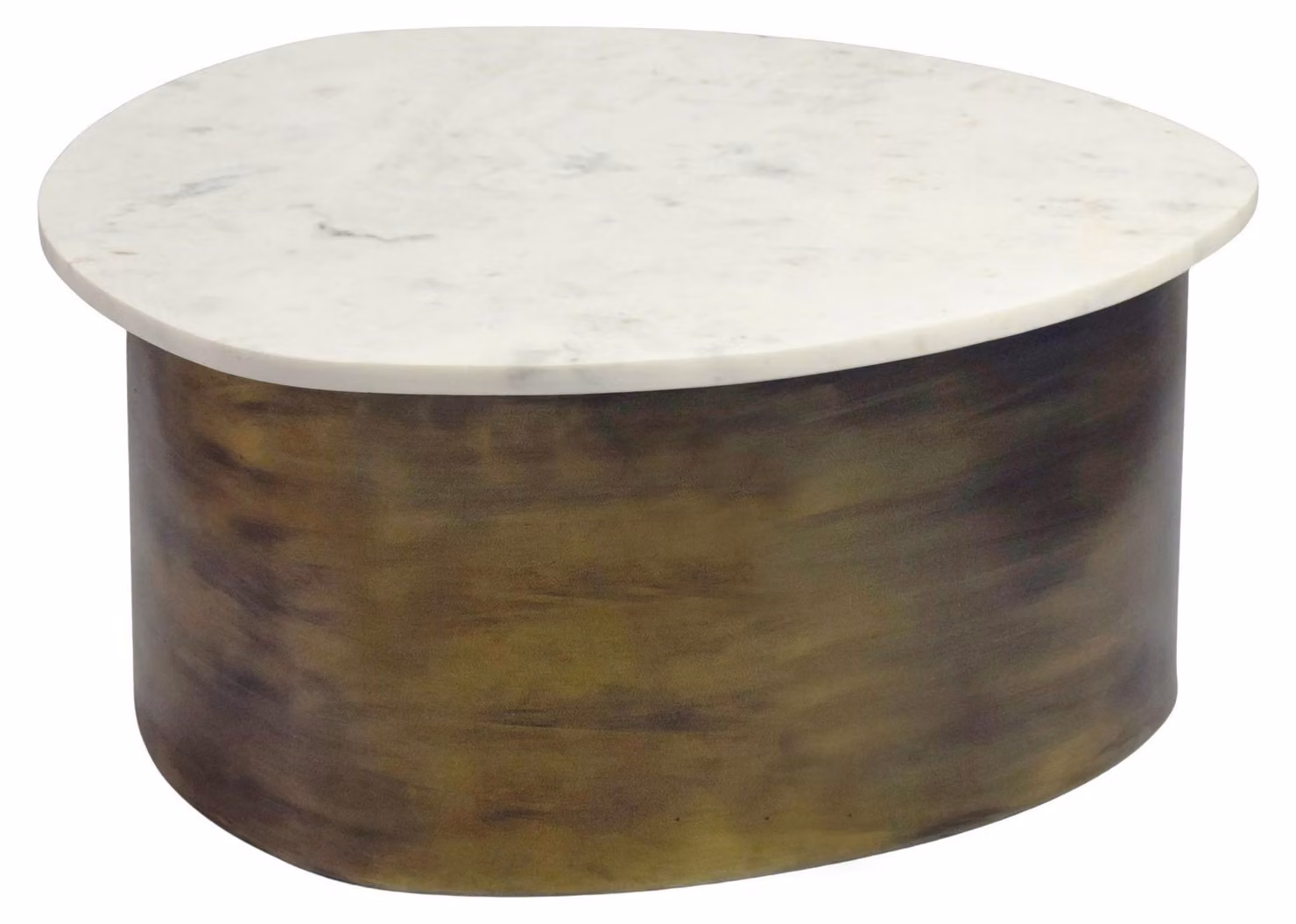 Tavolino da salotto WOHNLING, colore oro, 63 cm di altezza, con piano in marmo bianco. Tavolino da salotto in alluminio, forma organica, ideale come tavolino da divano. Realizzato a mano
