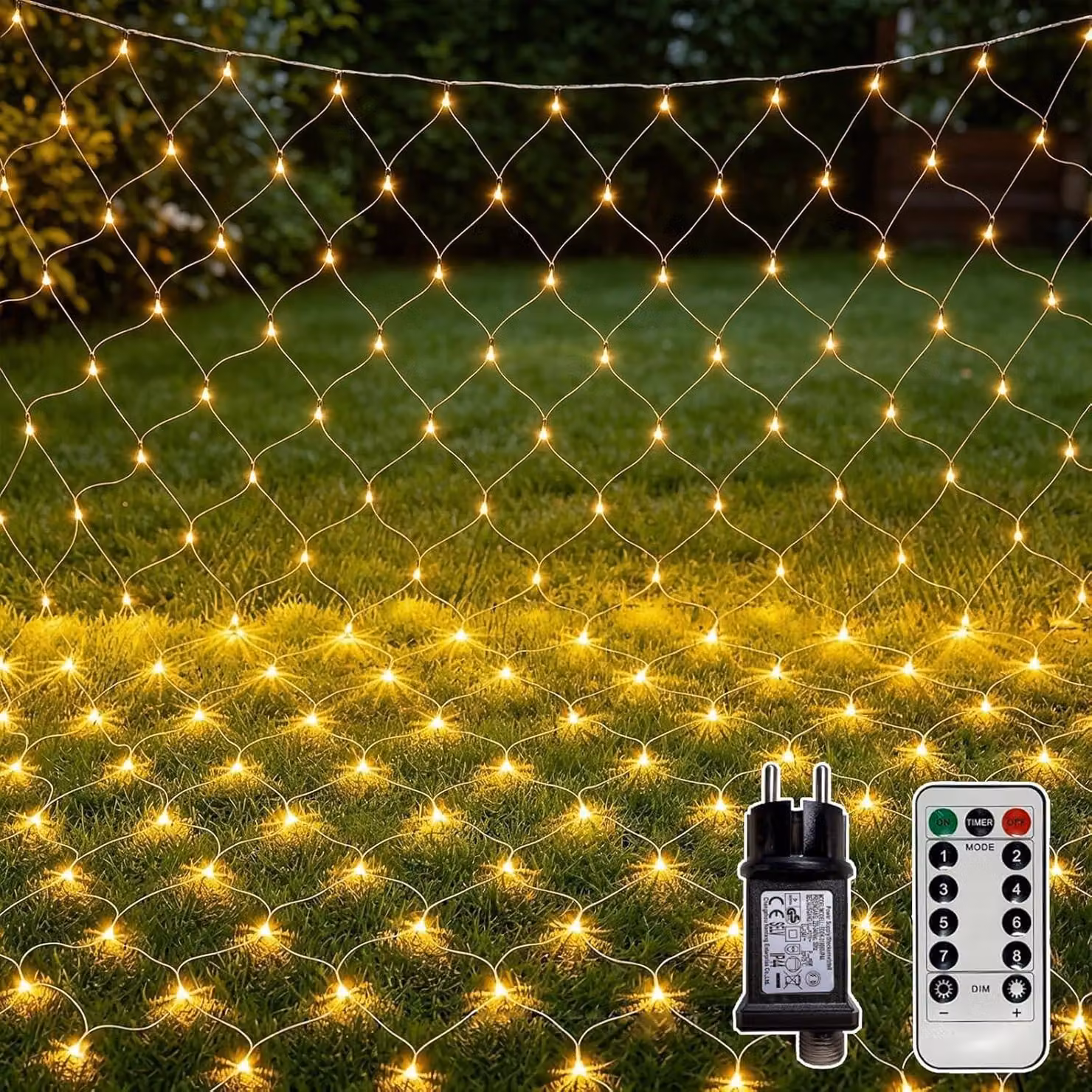 Striscia luminosa LED, dimensioni 2x2 metri, 144 LED, luce bianco caldo, grado di protezione IP65, 8 modalità, con telecomando
