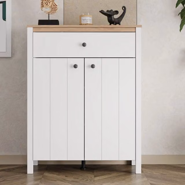 Mobile da ingresso DMORA Russel con cassetto e ante, Bianco e Rovere, L: 86 cm, P: 40 cm, H: 111 cm – 1