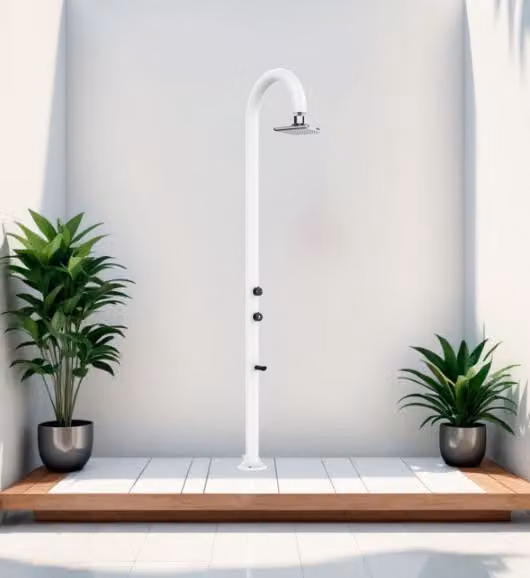 Sined | Doccia da esterno Luna - 233 Cm - Bianco - Con termometro e led - Alluminio di alta qualità