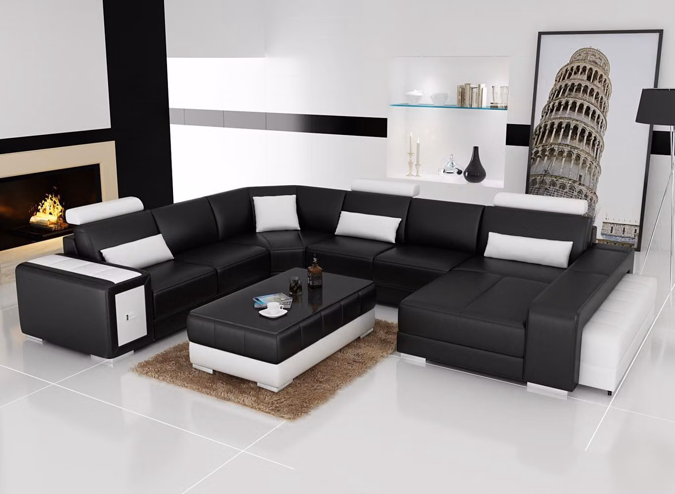 Große Design Ecksofa Polster Eckcouch Sofa Garnitur Couch Wohnlandschaft USB