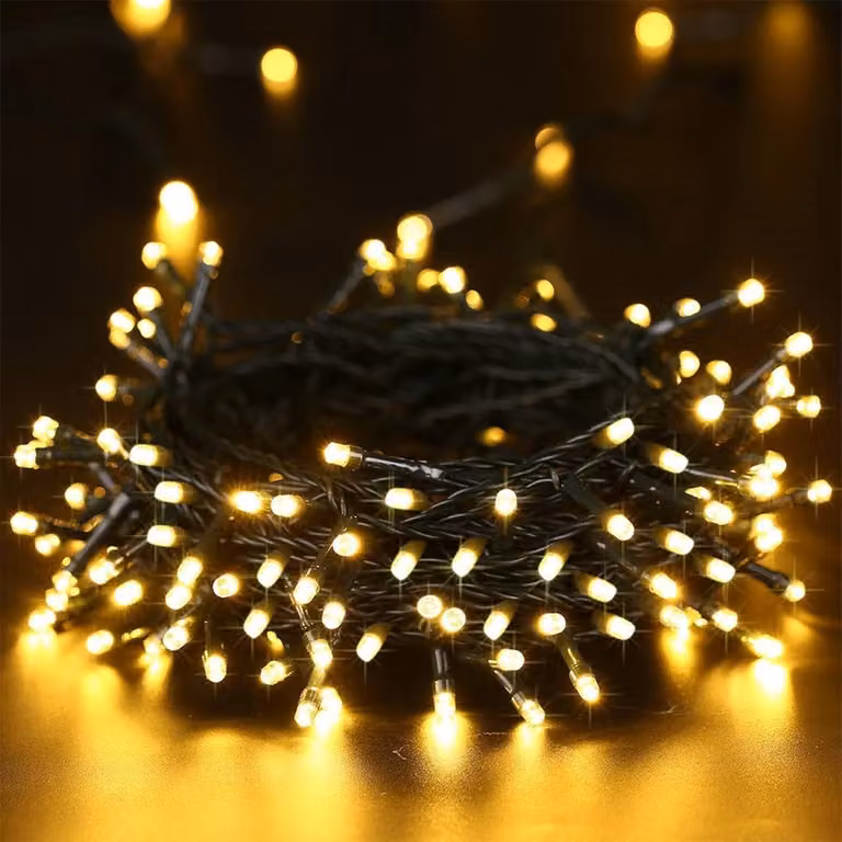 Catena luminosa a LED, 10 metri, 100 LED bianco caldo, 8 modalità, alimentazione a batteria