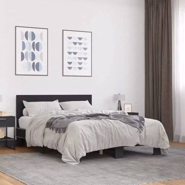 Letto con Giroletto Nero vidaXL in Legno e Metallo L/P/H: 190 x 140 x 32 cm