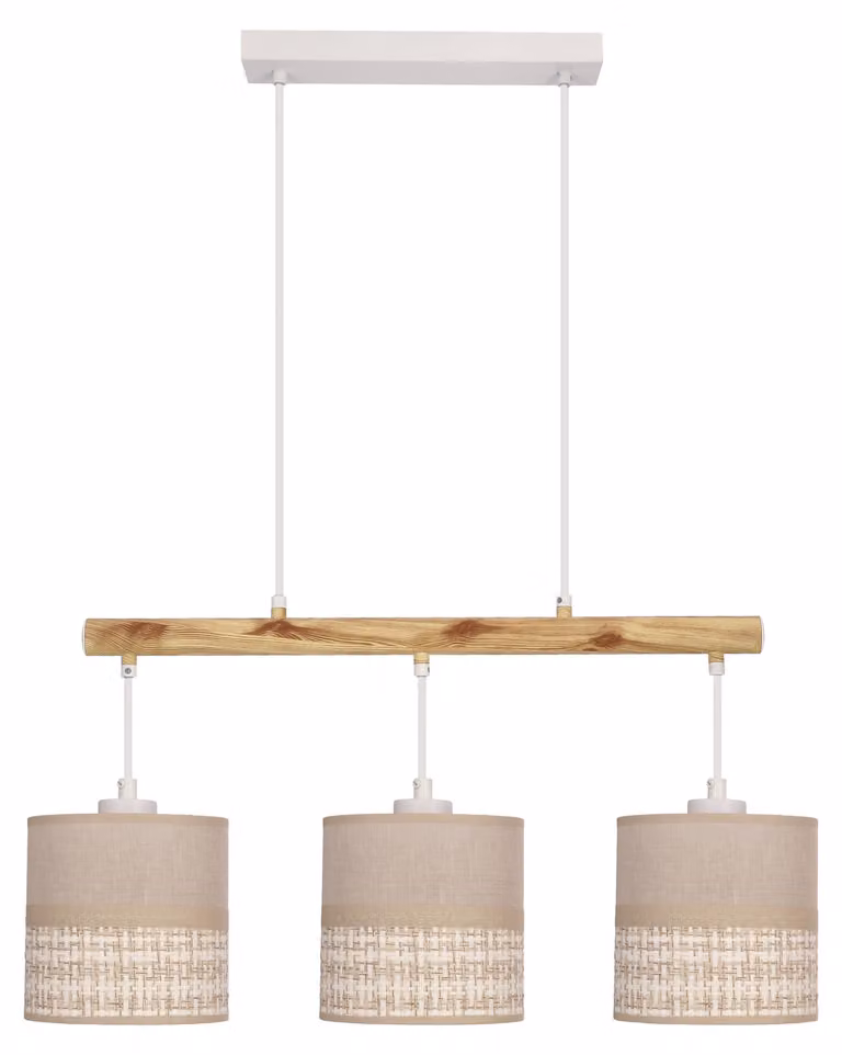 Lampada a sospensione con paralumi beige Izotto, bianca, 3xE27x60W, tessuto, dimensioni: 130x64x15 cm, IP20, Candellux