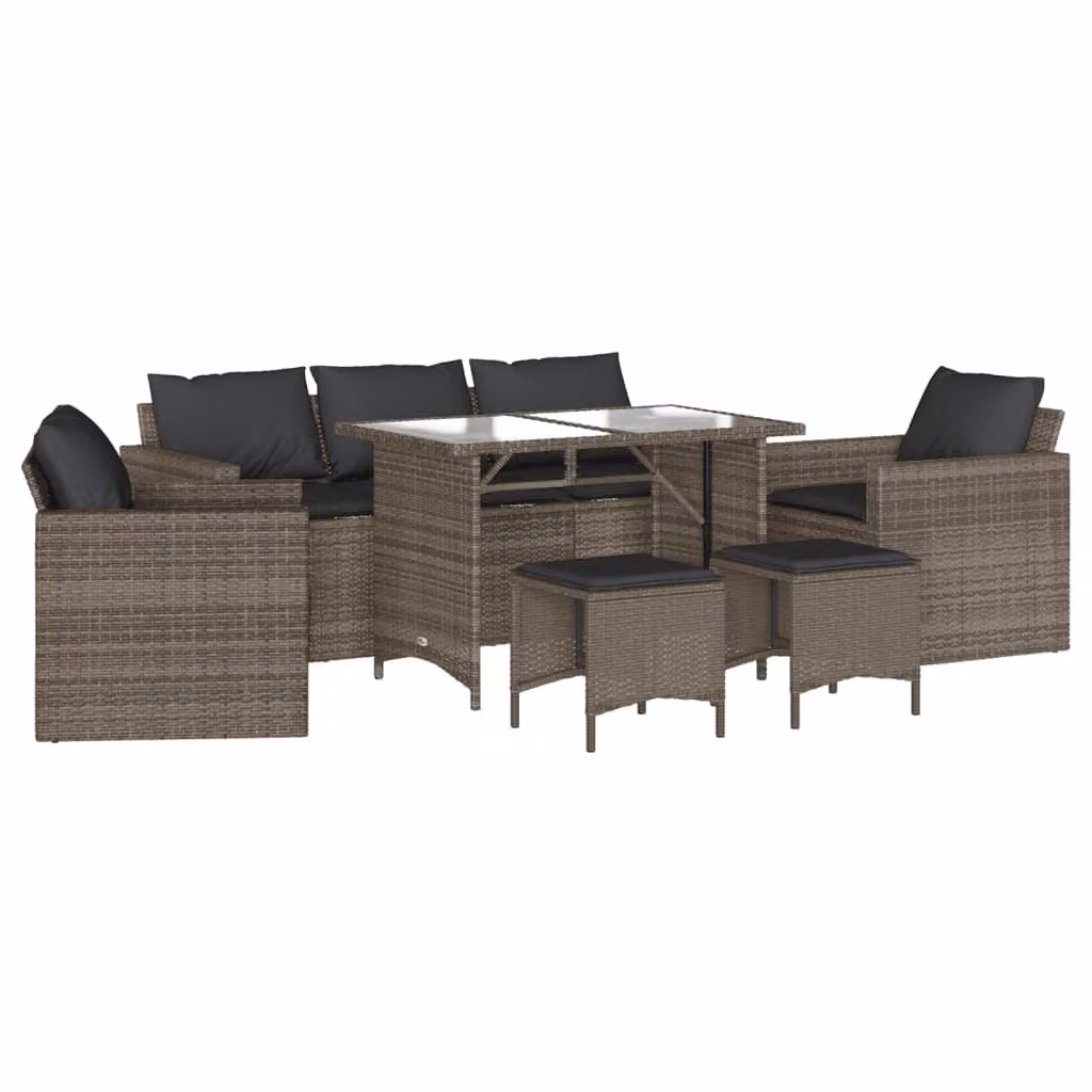 Set Divano da Giardino 6 pz con Cuscini Grigio in Polyrattan