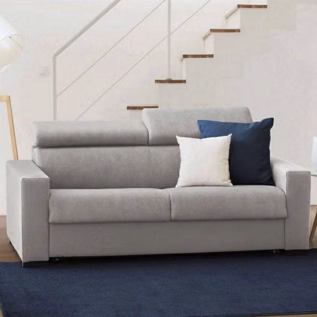 Divano a 2 posti Nukualofa Talamo Italia in tessuto grigio con poggiatesta regolabili e braccioli slim L: 180 cm, P: 95 cm, H: 85 cm – 1