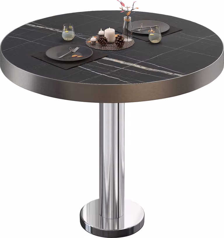 BML | Tavolino da bistrot | Ø: 60 x 77 cm | Marmo nero / Acciaio inossidabile | Rotondo | Bordo in acciaio inossidabile | Tavolino da bistrot / Tavolo da ristorazione