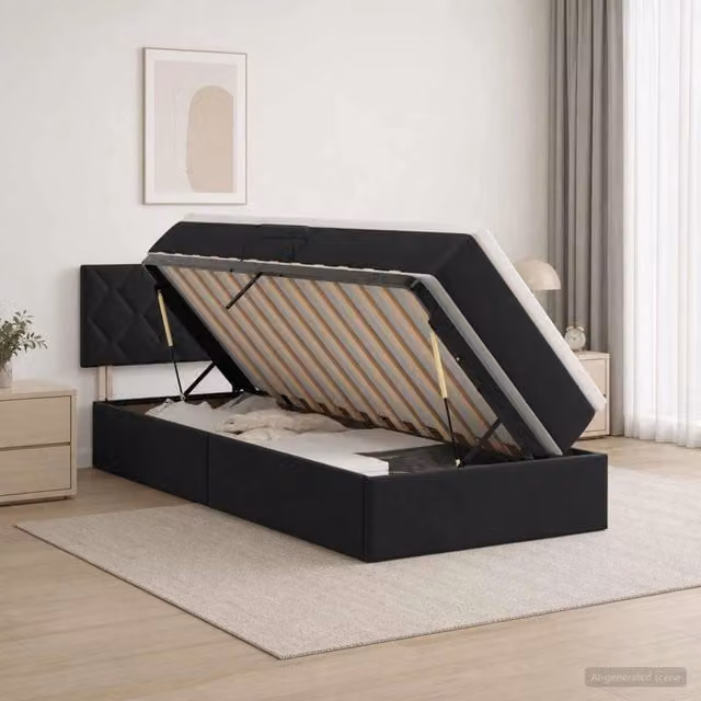 Letto con contenitore LED e materasso Nero 90 x 200 cm Velluto 3459284