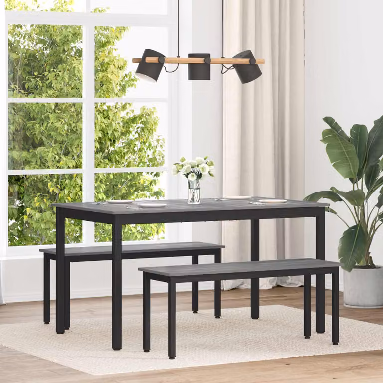 Tavolo da pranzo moderno vidaXL in legno ingegnerizzato e metallo, L: 140 cm, P: 80 cm, H: 75 cm, Grigio e Nero