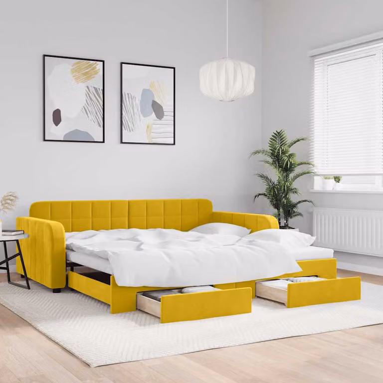vidaXL Divano Letto Estraibile in Velluto Giallo con Cassetti L/P: 100 x 200 cm