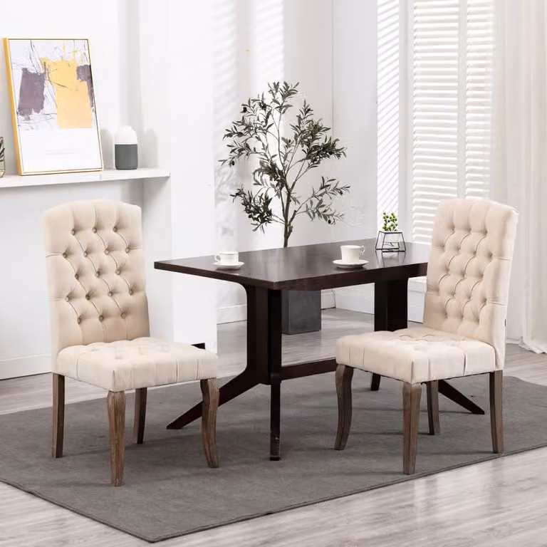 vidaXL 2 x sedie da sala da pranzo, sedie da cucina, sedie imbottite, sedie da soggiorno, sedie da sala da pranzo, sedie con schienale alto, look lino beige